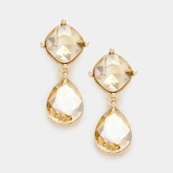 5/$25 Topaz Color Crystal Teardrop Gold Earrings - Picture 5 of 7